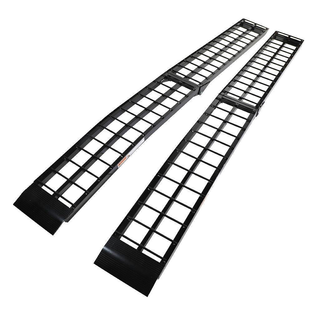 9ft Aluminum Plate Folding ATV Loading Ramp Black Pair Truck Trailer 1200 lbs