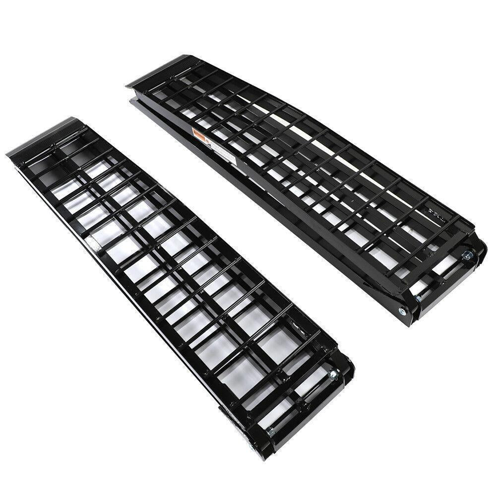 9ft Aluminum Plate Folding ATV Loading Ramp Black Pair Truck Trailer 1200 lbs