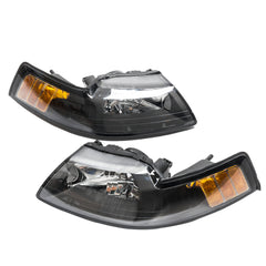 2pcs Front Left Right Car Headlights for Ford Mustang 1999-2004 Black Housing & Clear Lens