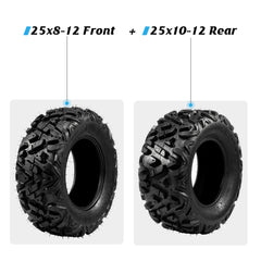 Complete Set of 4 All Terrain ATV UTV Tires 25x8-12 Front & 25x10-12 Rear 6PR Tubeless