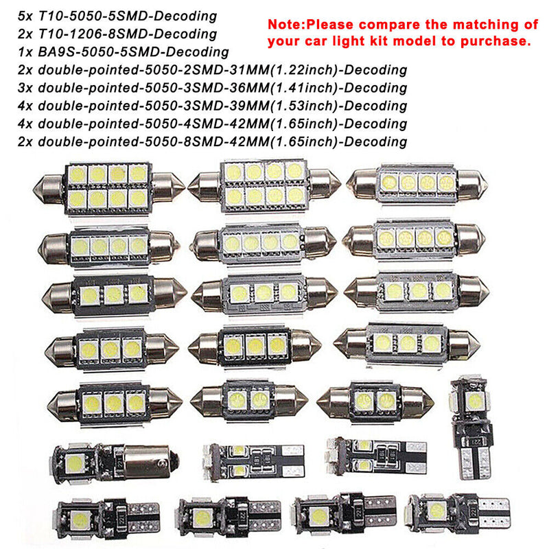 23Pcs Car Interior White LED Light Bulb Dome Trunk Door Replacement Lamp Kit