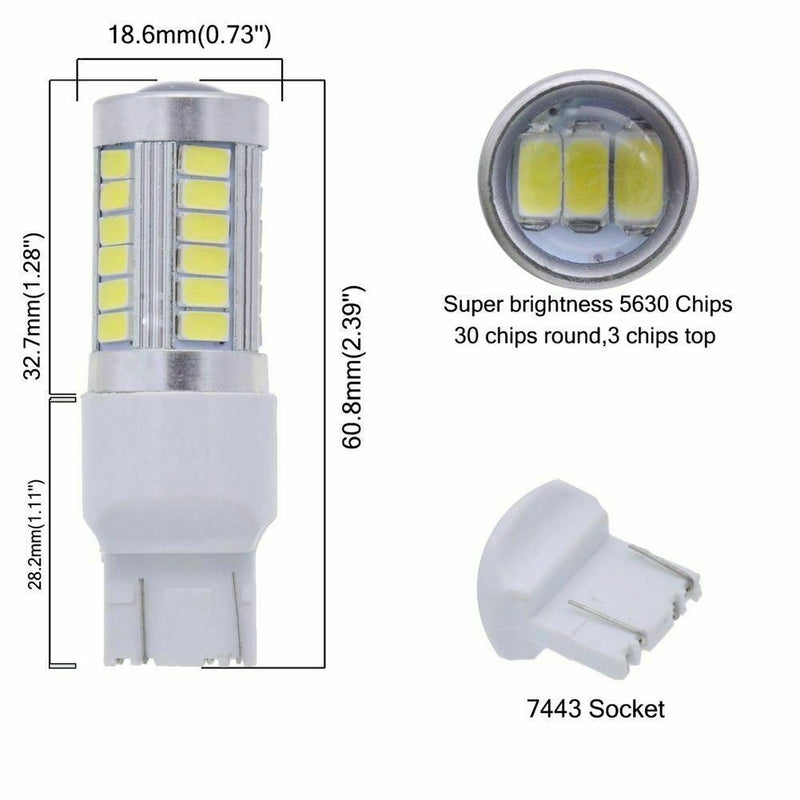 T20 LED White 7443 7440 5630 33-SMD Dome Map Car Backup Reverse Light Bulb