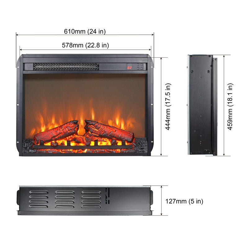 23" Electric Fireplace Slim Heater with Log Set and Realistic Flames, Remote Control with Timer