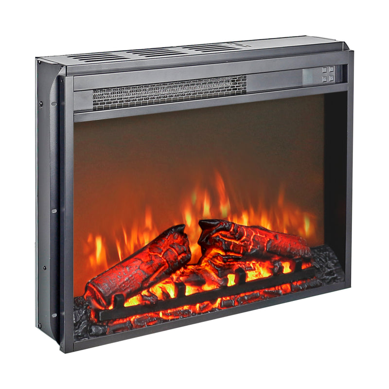 23" Electric Fireplace Slim Heater with Log Set and Realistic Flames, Remote Control with Timer