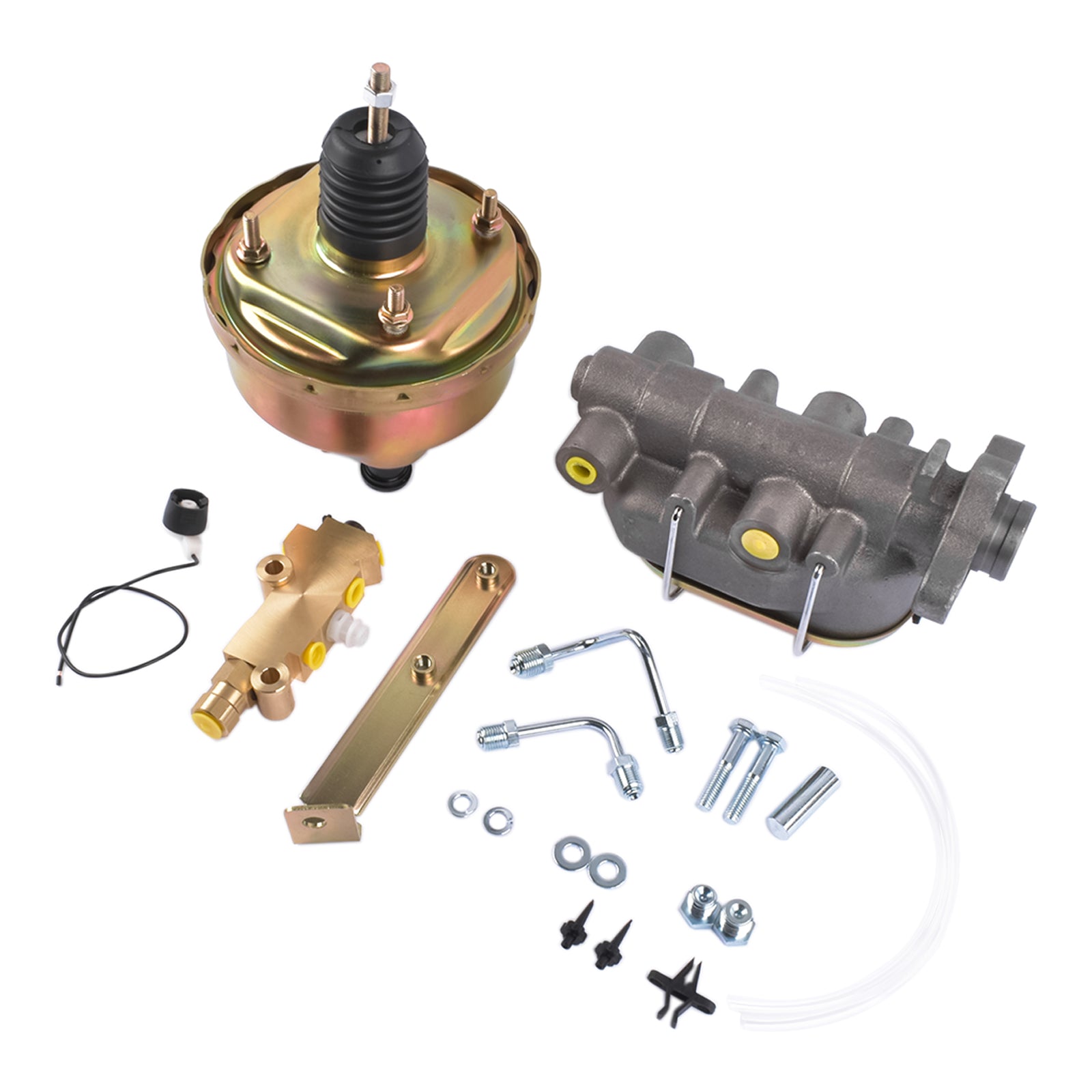 7" Single Zinc Power Brake Booster + 1" Bail Top Master Cylinder + Disc/Drum Proportioning Valve Kit