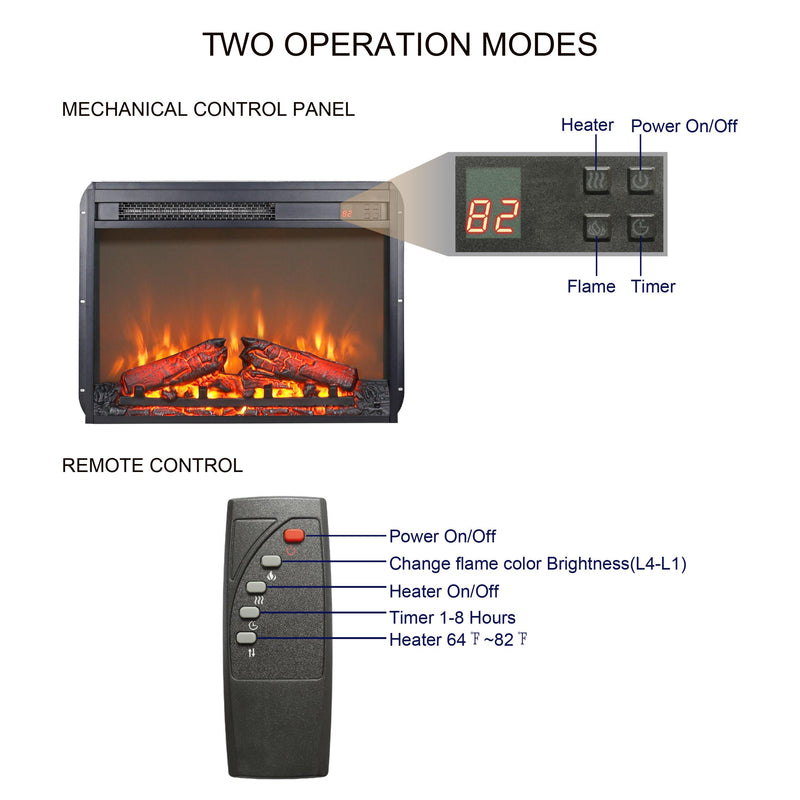 23" Electric Fireplace Slim Heater with Log Set and Realistic Flames, Remote Control with Timer