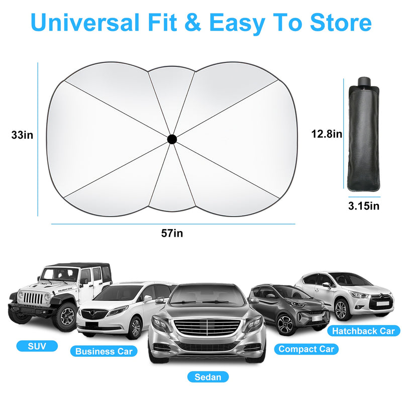 57x33 Inch Foldable Car Sunshade Universal Sun Visor Silver Titanium Alloy Sun Protection Umbrella for Car Truck SUV