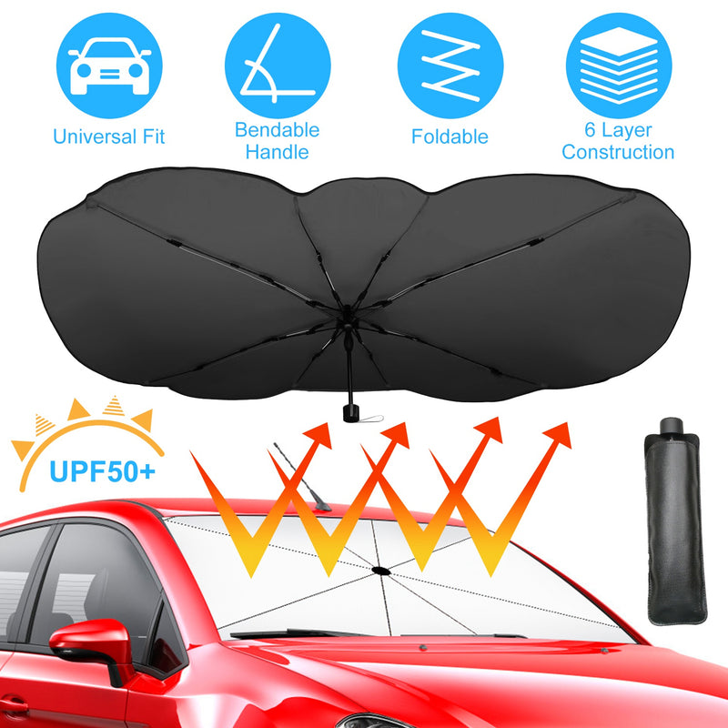 57x33 Inch Foldable Car Sunshade Universal Sun Visor Silver Titanium Alloy Sun Protection Umbrella for Car Truck SUV