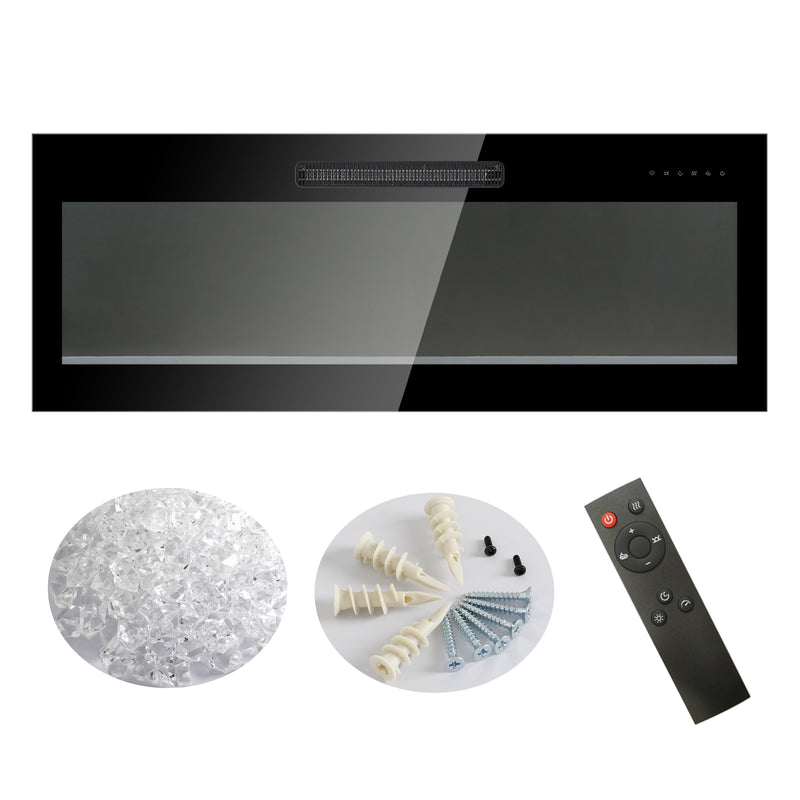 36" Insert Ultra-Thin Tempered Glass Front Wall Mount Electric Fireplace with Remote Control and Multi-Color Flames