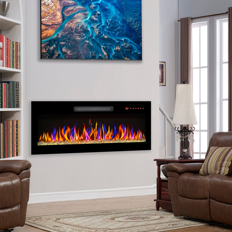 36" Insert Ultra-Thin Tempered Glass Front Wall Mount Electric Fireplace with Remote Control and Multi-Color Flames