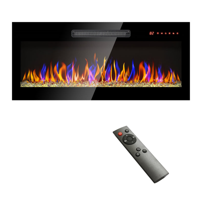 36" Insert Ultra-Thin Tempered Glass Front Wall Mount Electric Fireplace with Remote Control and Multi-Color Flames