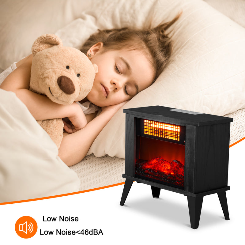 15 Inch Electric Fireplace Heater, Free Standing with 3D Realistic Flames 1000W Portable Electric Heater Black