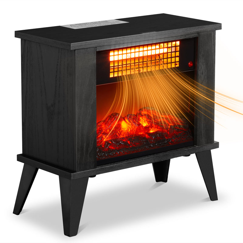 15 Inch Electric Fireplace Heater, Free Standing with 3D Realistic Flames 1000W Portable Electric Heater Black