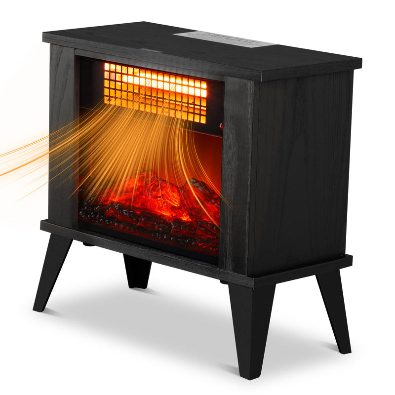 15 Inch Electric Fireplace Heater, Free Standing with 3D Realistic Flames 1000W Portable Electric Heater Black