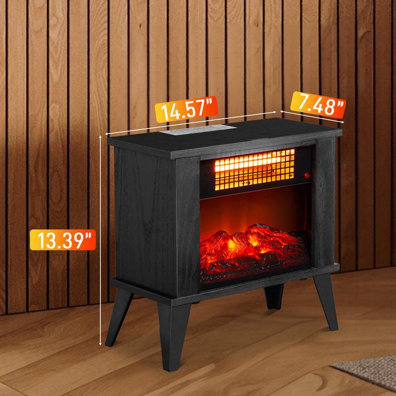 15 Inch Electric Fireplace Heater, Free Standing with 3D Realistic Flames 1000W Portable Electric Heater Black