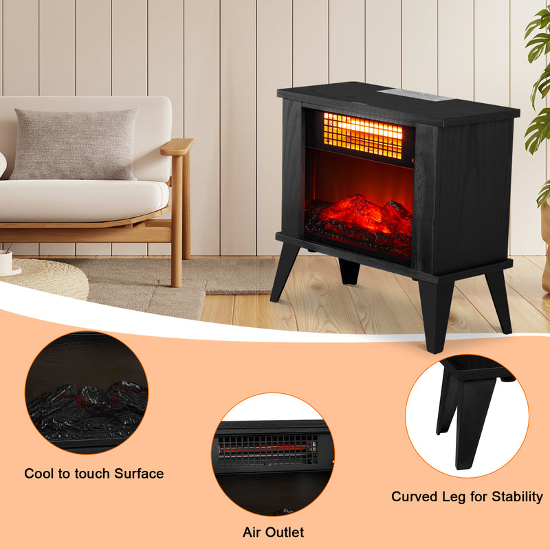 15 Inch Electric Fireplace Heater, Free Standing with 3D Realistic Flames 1000W Portable Electric Heater Black