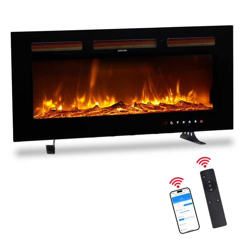 36 Inch Smart WiFi Electric Fireplace Insert 1500W Wall Mounted Freestanding Fireplace Heater with Remote Control, 12 Colors Adjustable