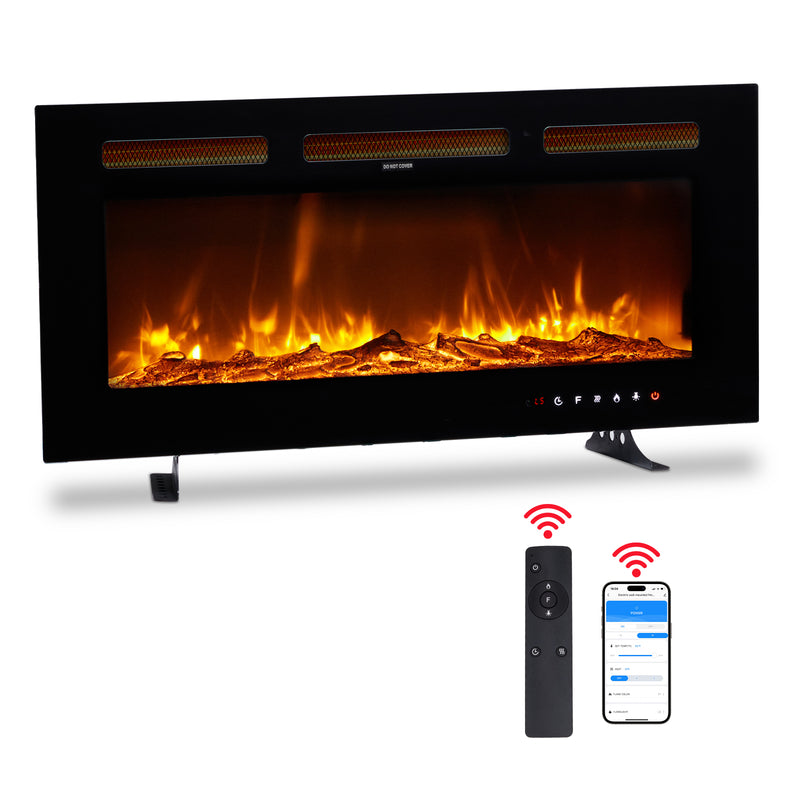 36 Inch Smart WiFi Electric Fireplace Insert 1500W Wall Mounted Freestanding Fireplace Heater with Remote Control, 12 Colors Adjustable