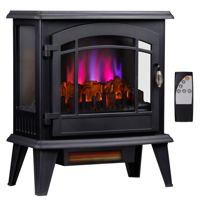 20" Electric Fireplace Stove with 3 Level Dimmable Flame Effect Remote Control 1400W Black