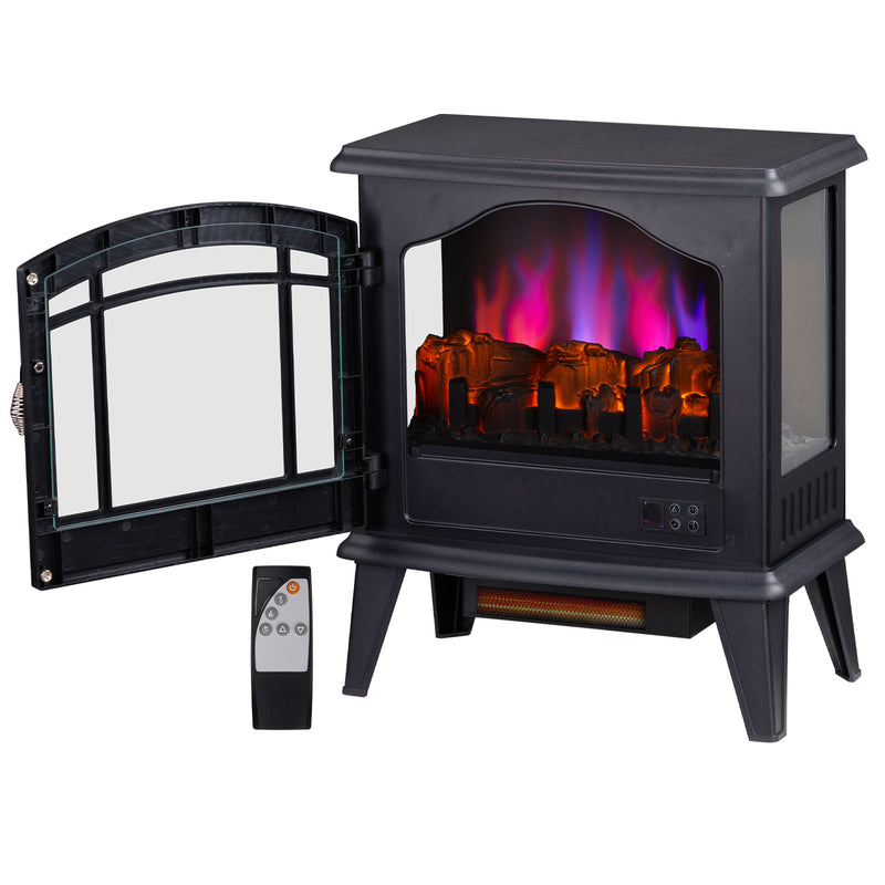 20" Electric Fireplace Stove with 3 Level Dimmable Flame Effect Remote Control 1400W Black