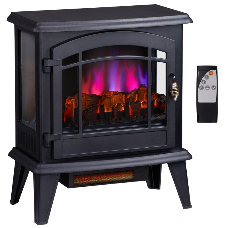 20" Electric Fireplace Stove with 3 Level Dimmable Flame Effect Remote Control 1400W Black