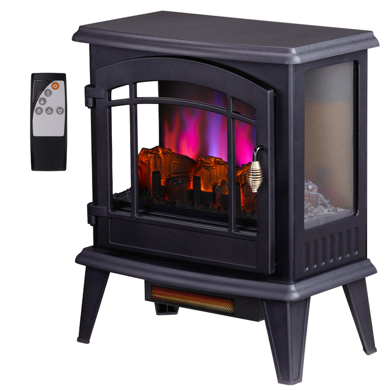 20" Electric Fireplace Stove with 3 Level Dimmable Flame Effect Remote Control 1400W Black