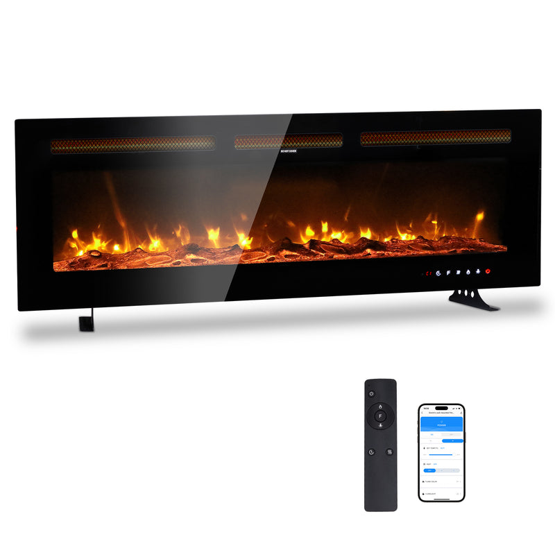 50 Inch Smart WiFi Electric Fireplace Insert 1500W Wall Mounted Freestanding Fireplace Heater