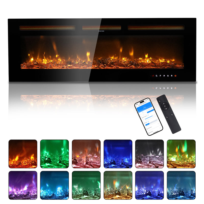 50 Inch Smart WiFi Electric Fireplace Insert 1500W Wall Mounted Freestanding Fireplace Heater