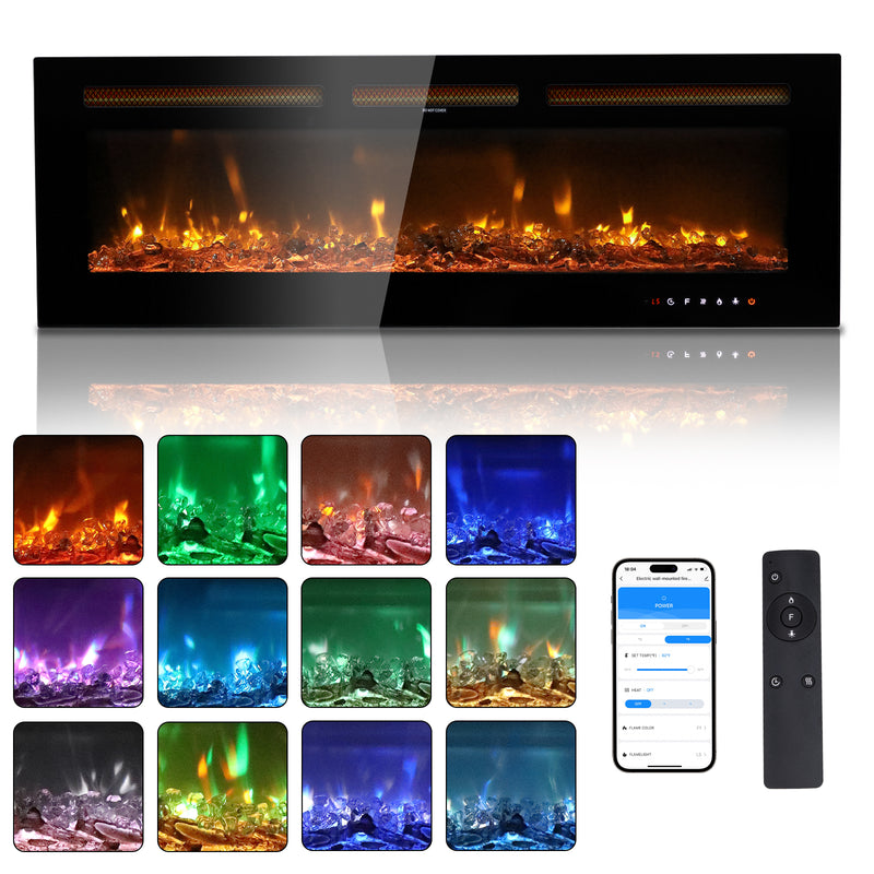 50 Inch Smart WiFi Electric Fireplace Insert 1500W Wall Mounted Freestanding Fireplace Heater