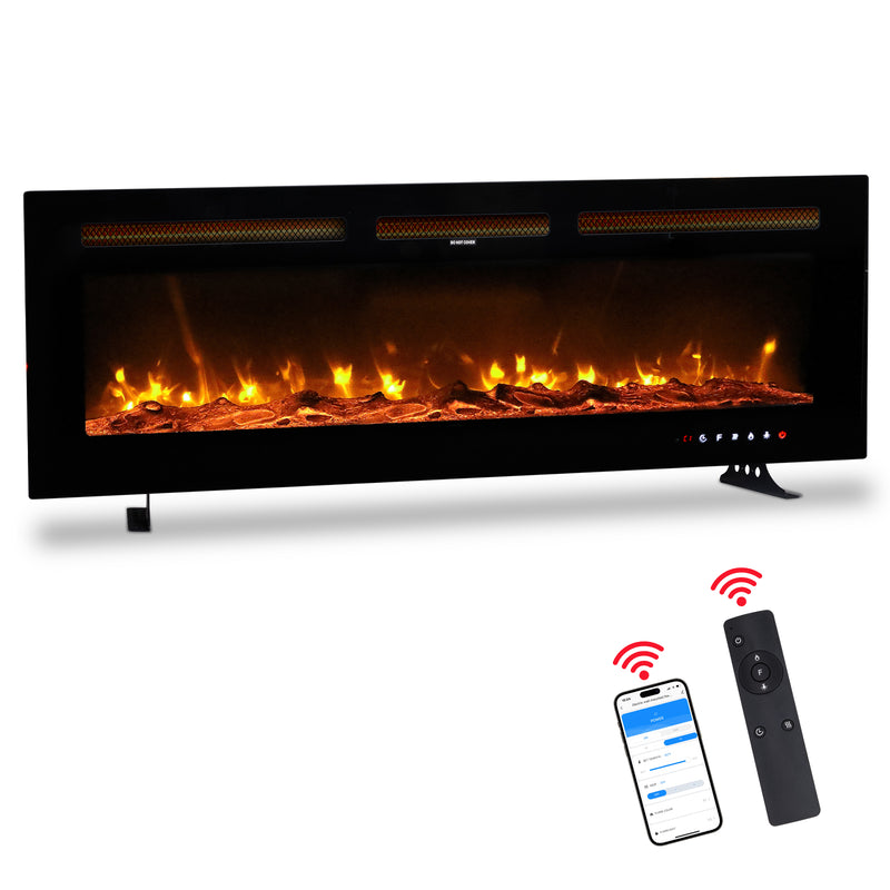 50 Inch Smart WiFi Electric Fireplace Insert 1500W Wall Mounted Freestanding Fireplace Heater