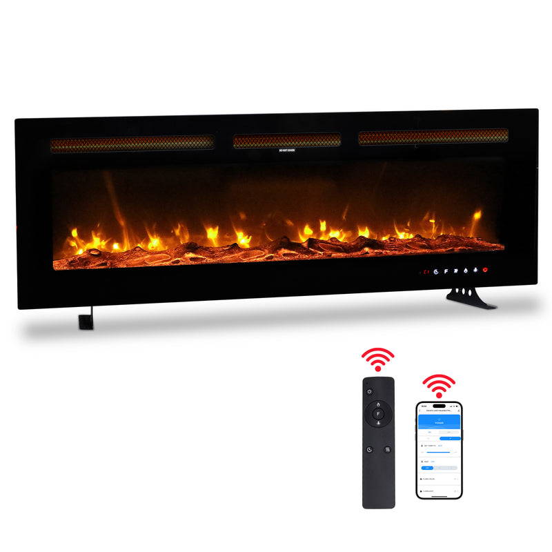 50 Inch Smart WiFi Electric Fireplace Insert 1500W Wall Mounted Freestanding Fireplace Heater