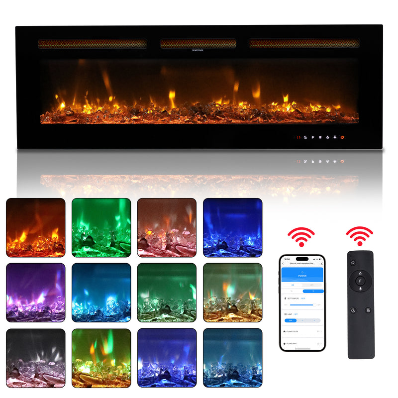 50 Inch Smart WiFi Electric Fireplace Insert 1500W Wall Mounted Freestanding Fireplace Heater