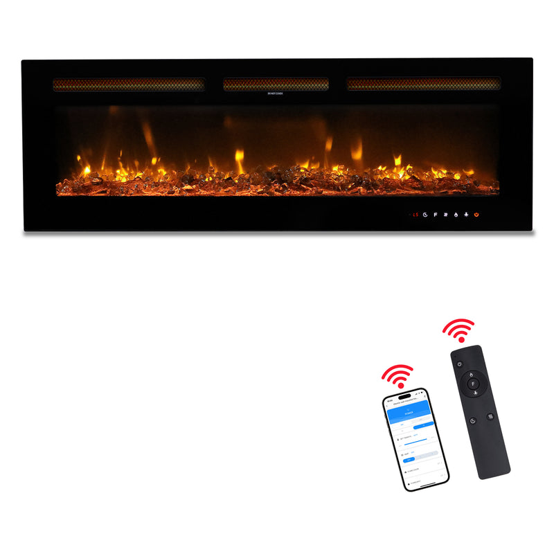 50 Inch Smart WiFi Electric Fireplace Insert 1500W Wall Mounted Freestanding Fireplace Heater