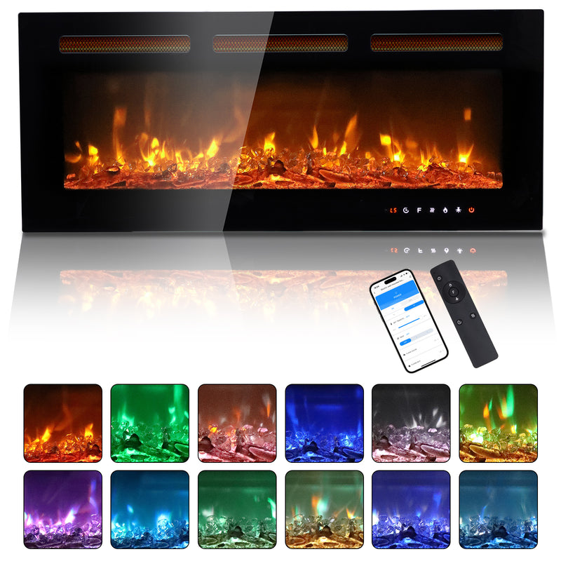 40 Inch Smart WiFi Electric Fireplace Insert 1500W Wall Mounted Freestanding Fireplace Heater