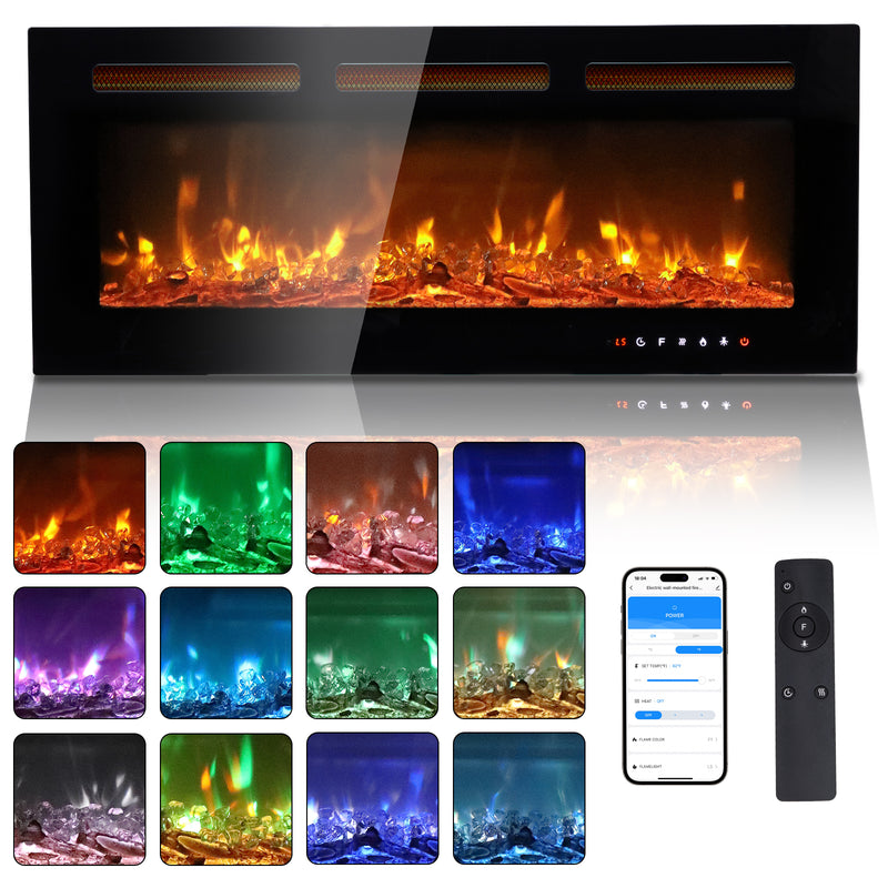 40 Inch Smart WiFi Electric Fireplace Insert 1500W Wall Mounted Freestanding Fireplace Heater