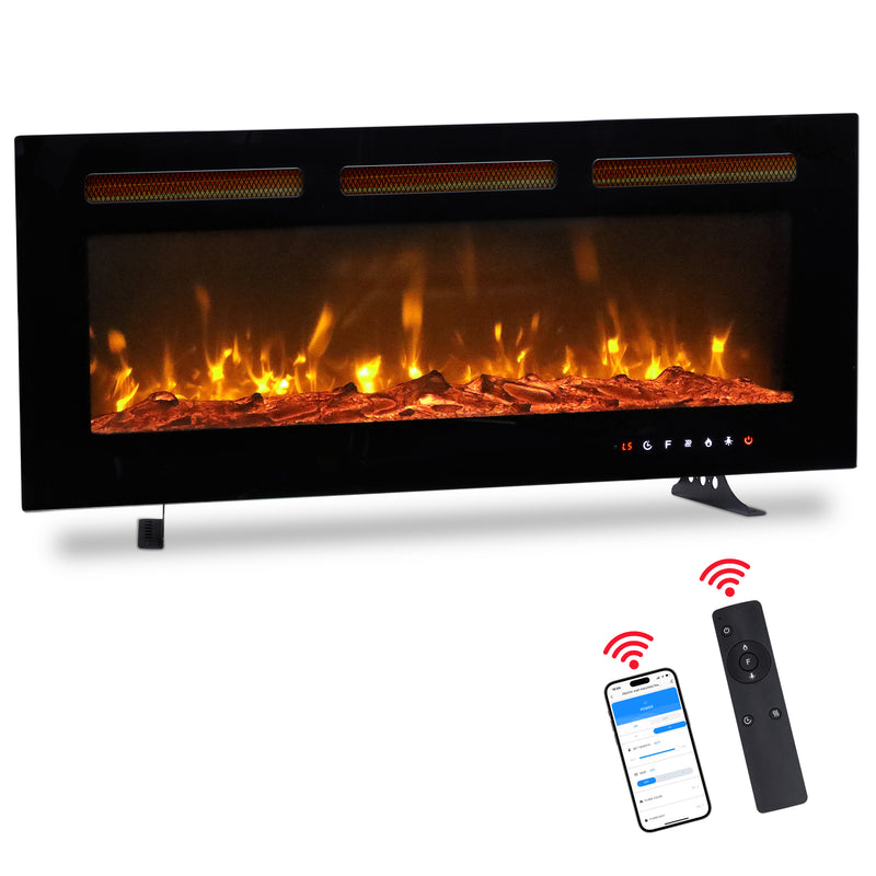 40 Inch Smart WiFi Electric Fireplace Insert 1500W Wall Mounted Freestanding Fireplace Heater