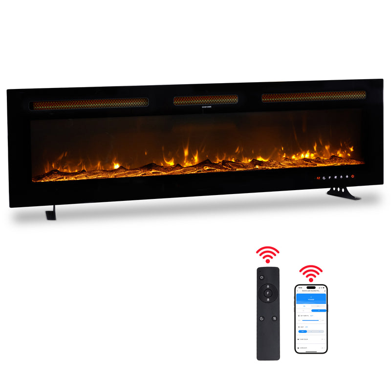 60 Inch Smart WiFi Electric Fireplace Insert 1500W Wall Mounted Freestanding Fireplace Heater with Remote Control