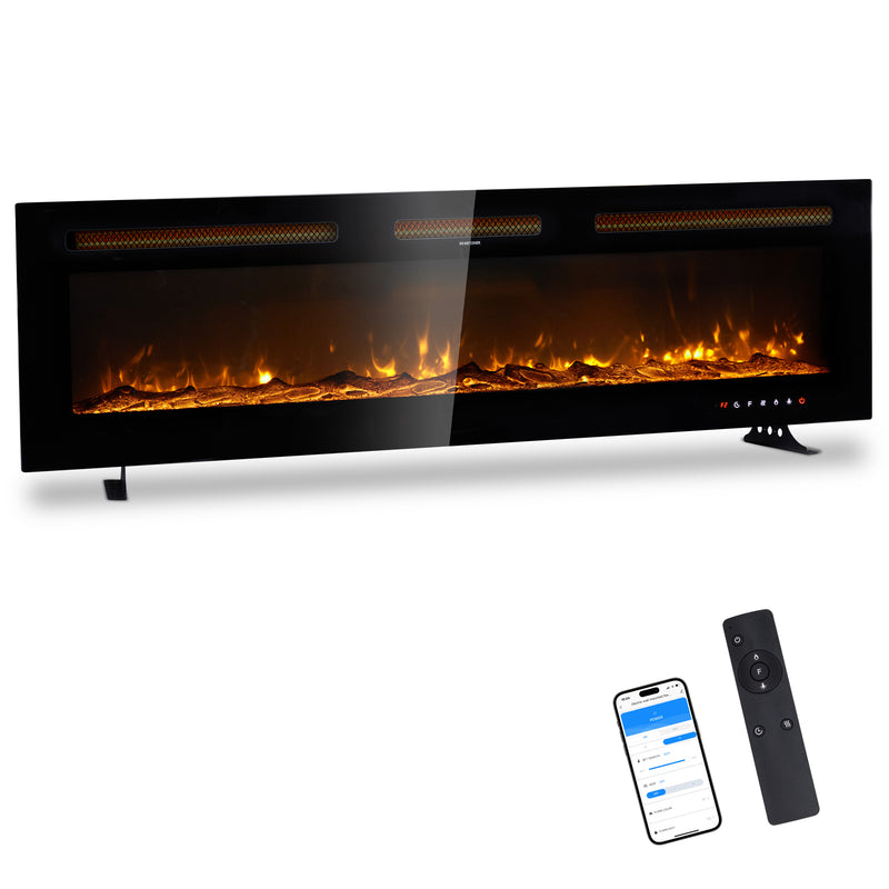 60 Inch Smart WiFi Electric Fireplace Insert 1500W Wall Mounted Freestanding Fireplace Heater with Remote Control