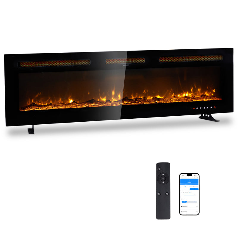 60 Inch Smart WiFi Electric Fireplace Insert 1500W Wall Mounted Freestanding Fireplace Heater with Remote Control