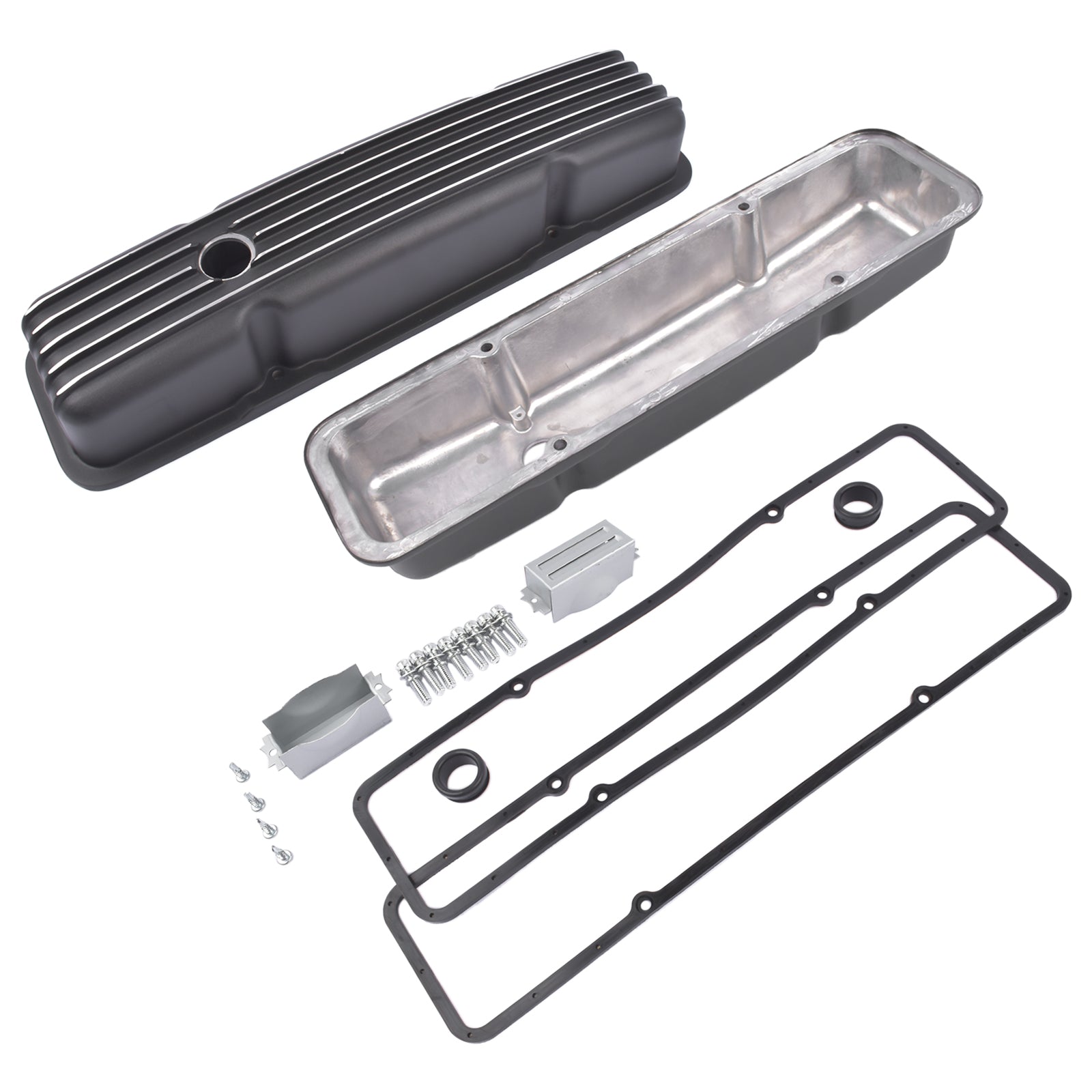 Black Aluminum Short Valve Covers Fits for 1958-1986 SBC 283 302 305 327 350 400