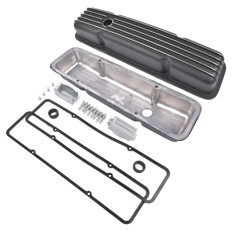 Black Aluminum Short Valve Covers Fits for 1958-1986 SBC 283 302 305 327 350 400