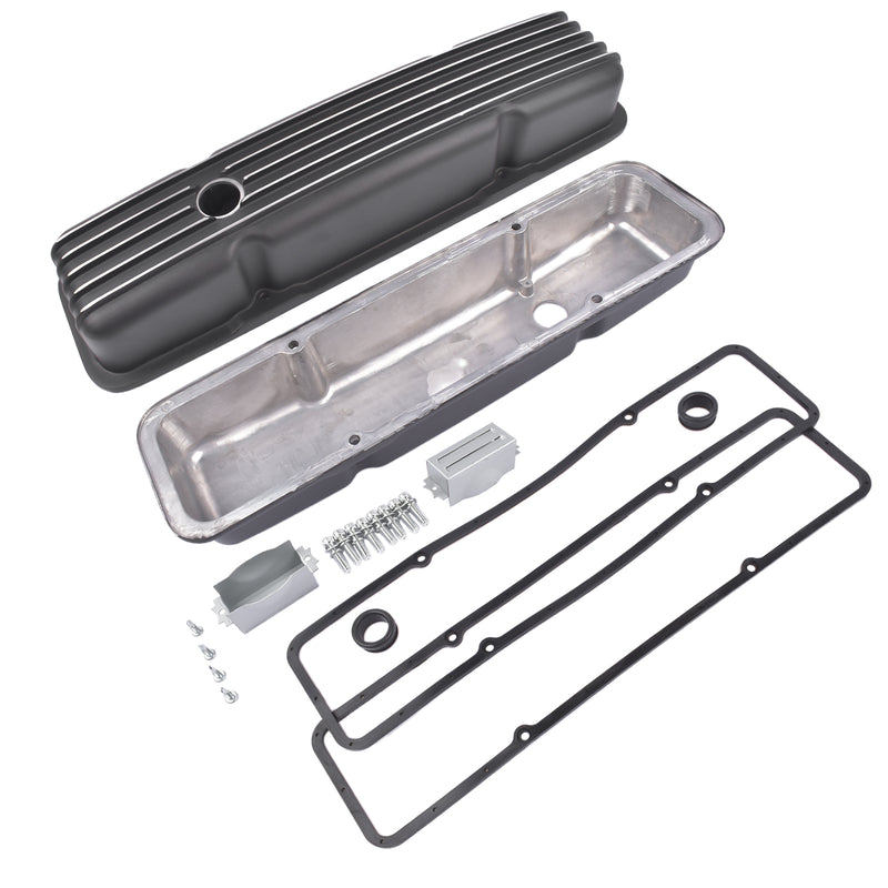 Black Aluminum Short Valve Covers Fits for 1958-1986 SBC 283 302 305 327 350 400