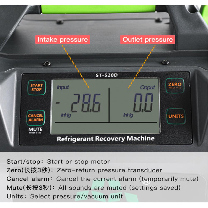 Refrigerant Recovery Machine ST-520D HVAC Portable Air Condition Compressor with Pipe Fitting 1/2 HP for CFC HFC HCFC