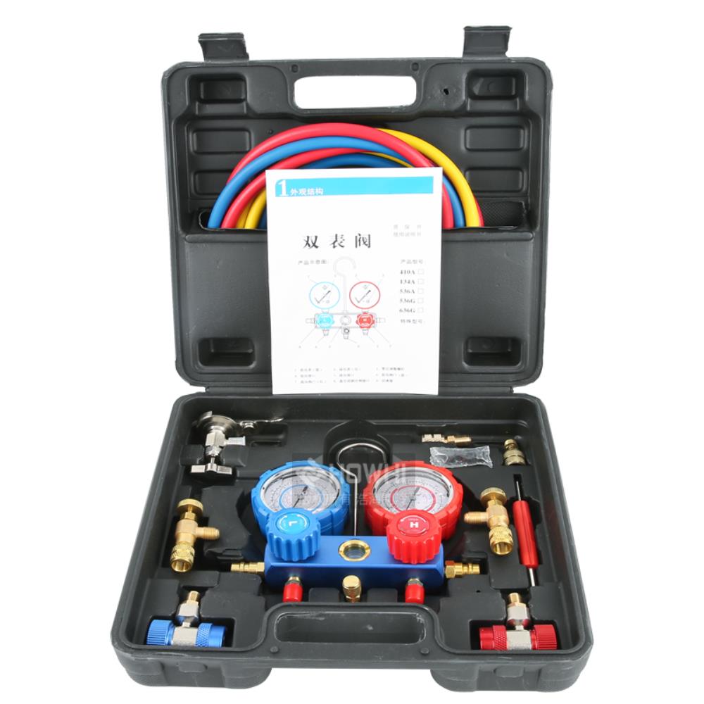 AC Diagnostic Manifold Gauge Set  R134A R22 Refrigerants with Acme Adapter and Can Tap  Automotive Car Air Conditioning