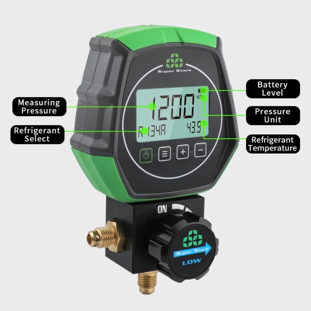 Electronic Fluoride Gauge Digital Display Manifold Tester Refrigerant Vacuum Pressure Gauge Air Conditioning Leak Detection