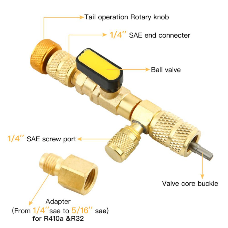 R410A R22 Valve Core Remover Installer Tool with Dual Size  1/4 & 5/16 Port for R404A R407C R134A R12 R32 HVAC System