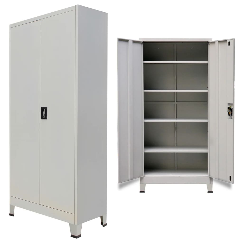 Gray Steel Office Cabinet 2 Doors 35.4x15.7x70.9 Durable Storage