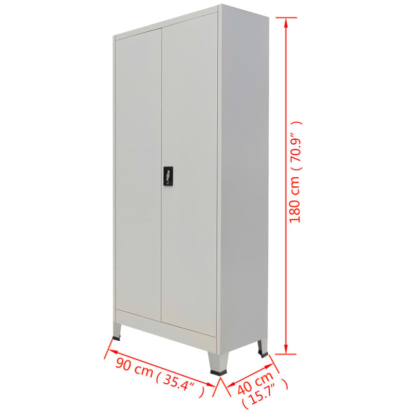 Gray Steel Office Cabinet 2 Doors 35.4x15.7x70.9 Durable Storage