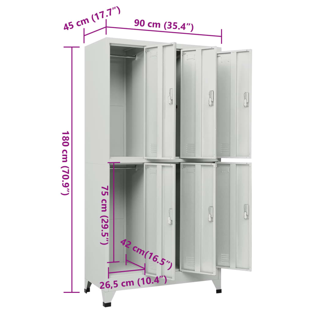 Steel Locker Cabinet with 6 Compartments 35.4x17.7x70.9 Gray