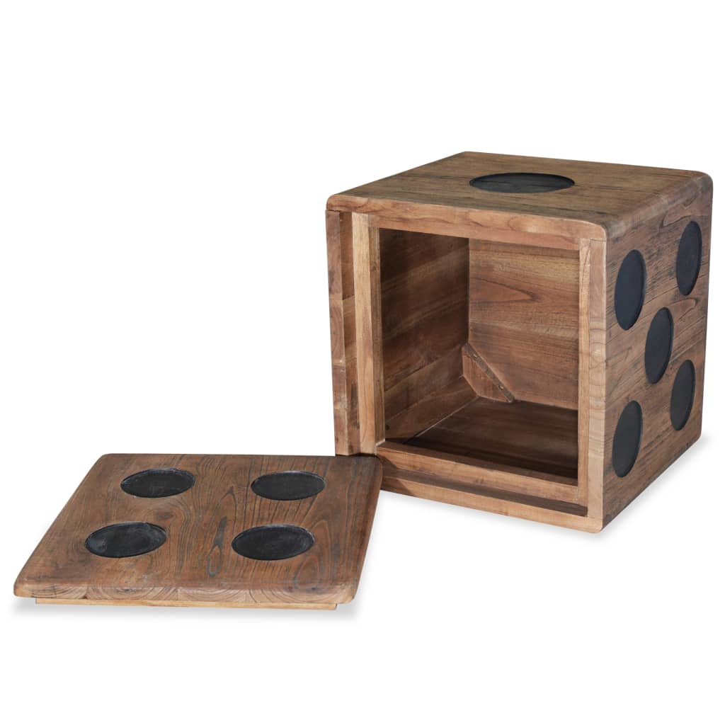 15.7x15.7x15.7 Mindi Wood Storage Box with Dice Design